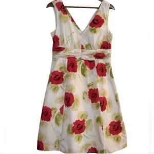 Boden Floral Midi Dress in Red and Green